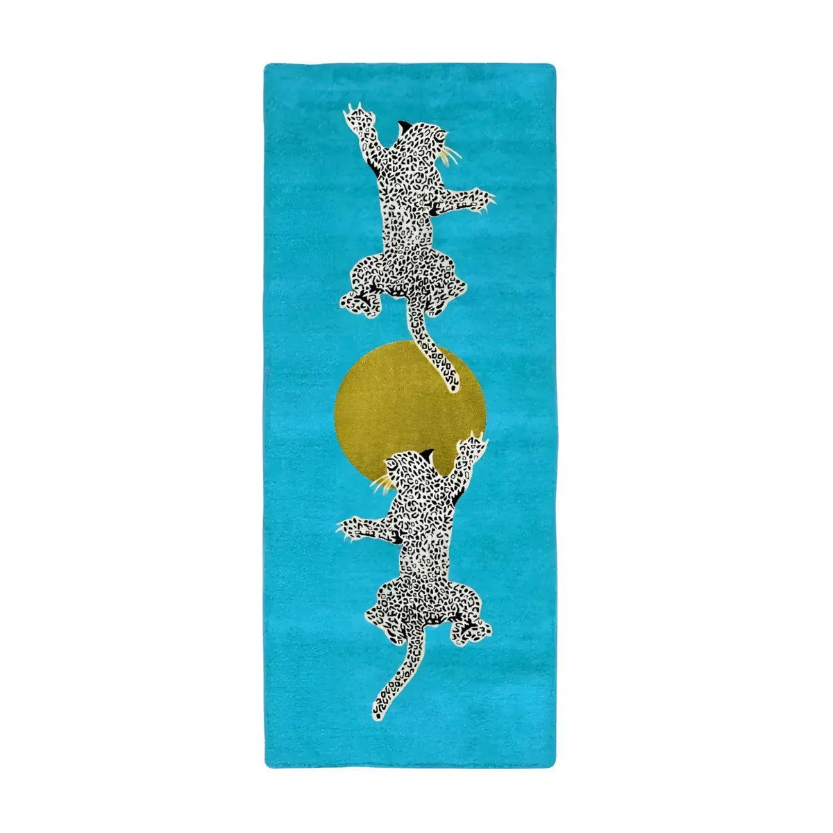 Leopards on Silky Road Hand Tufted Wool Rug Runner - Blue