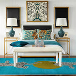 Leopards on Silky Road Hand Tufted Wool Rug Runner - Blue