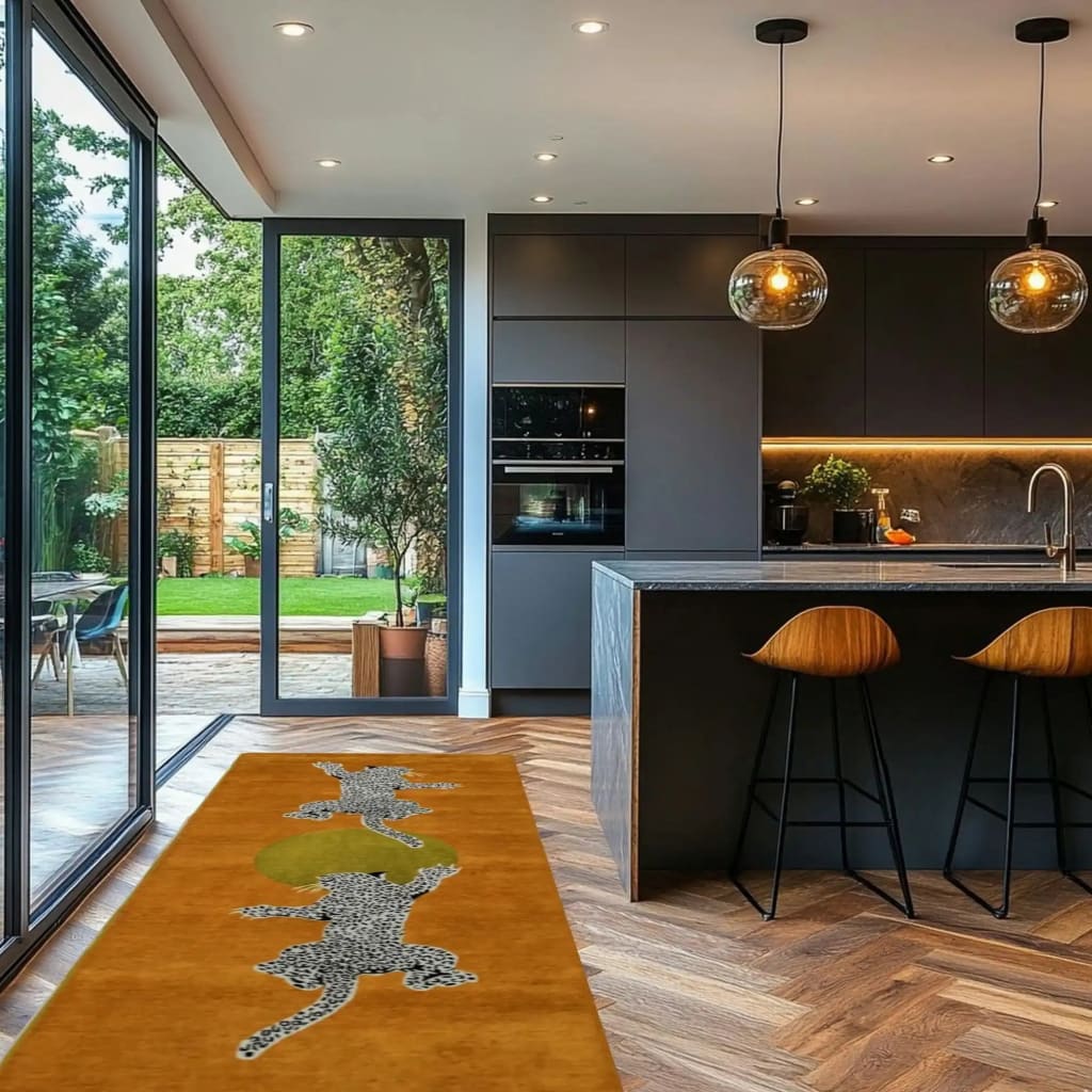 Leopards on Silky Road Hand Tufted Wool Rug Runner - Orange