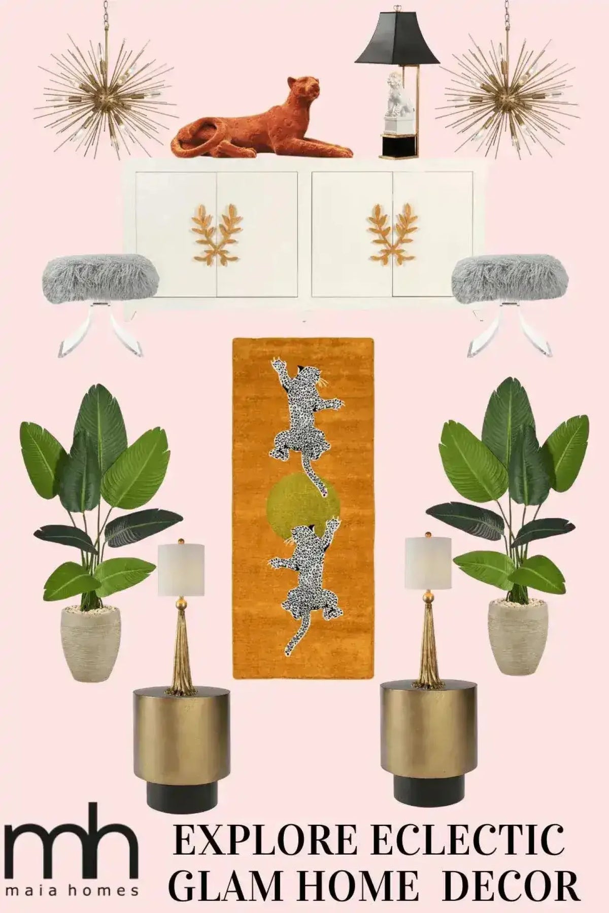 Leopards on Silky Road Hand Tufted Wool Rug Runner - Orange