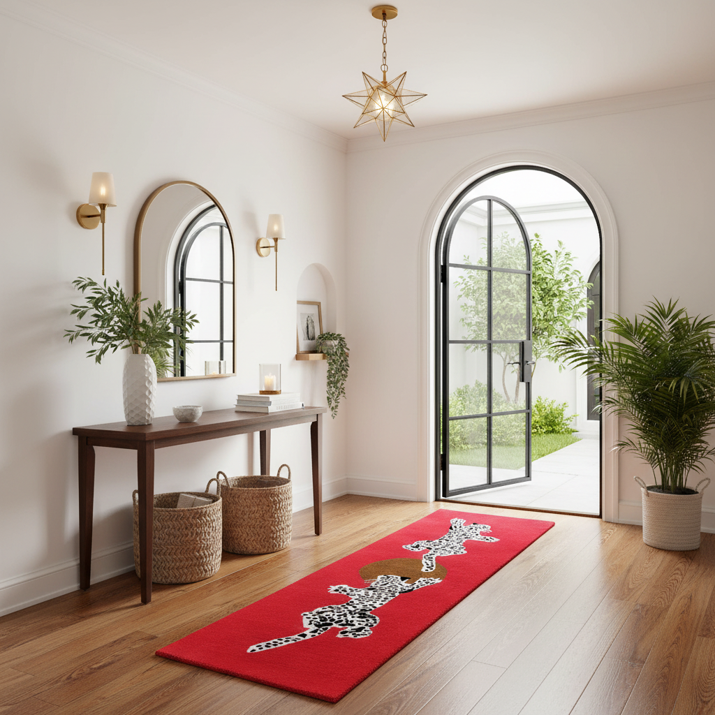 Leopards on Silky Road Hand Tufted Wool Rug Runner - Red