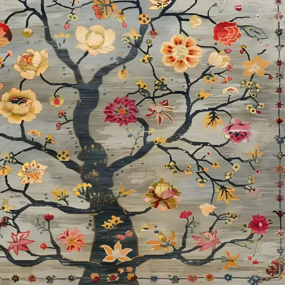 A beautifully detailed area rug featuring an intricate floral design with vibrant blossoms on twisting branches, perfect for adding a touch of elegance to any living room. This vintage-inspired piece captures the classic charm of Persian rugs, making it an ideal choice for those seeking stylish rugs for living room spaces.