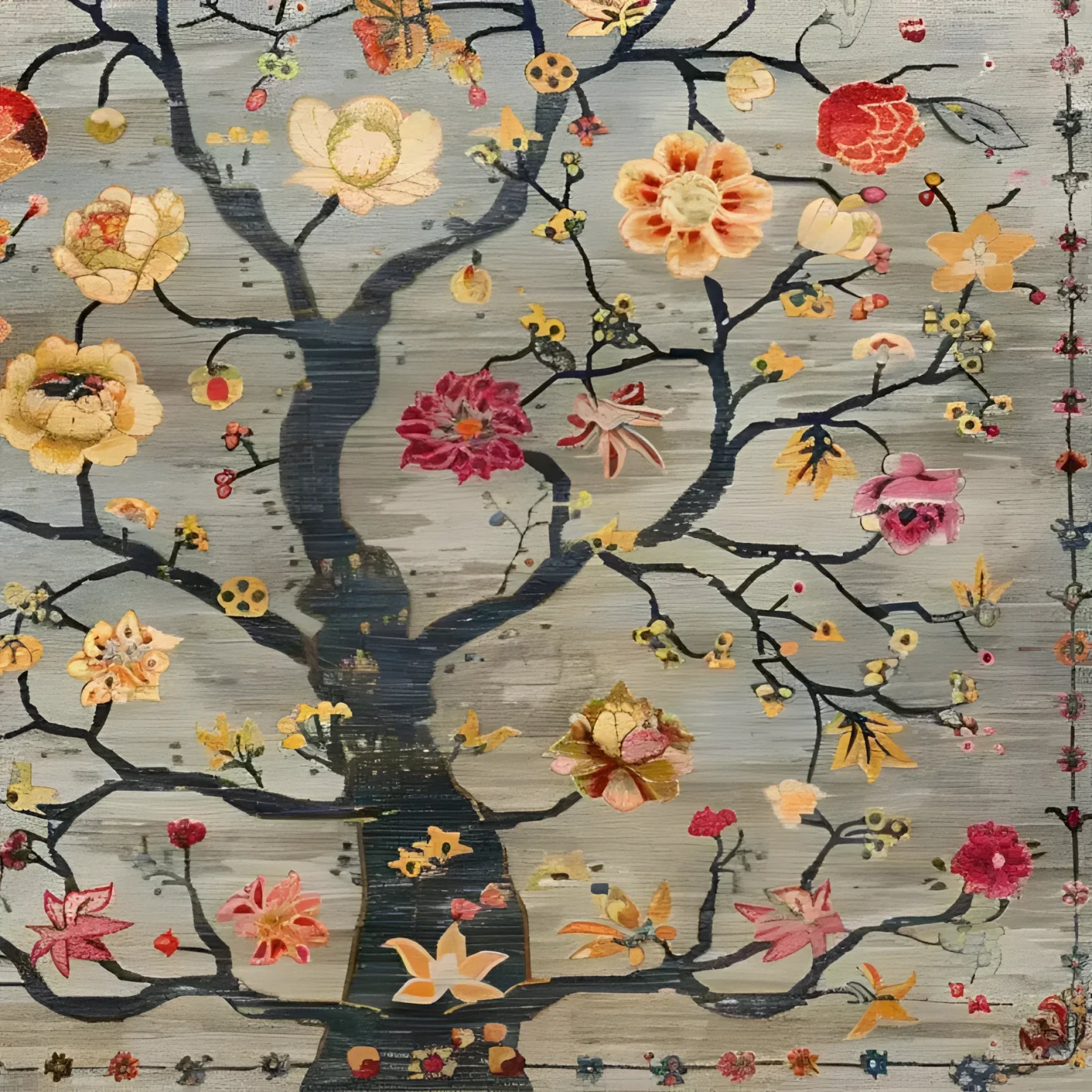 A beautifully detailed area rug featuring an intricate floral design with vibrant blossoms on twisting branches, perfect for adding a touch of elegance to any living room. This vintage-inspired piece captures the classic charm of Persian rugs, making it an ideal choice for those seeking stylish rugs for living room spaces.