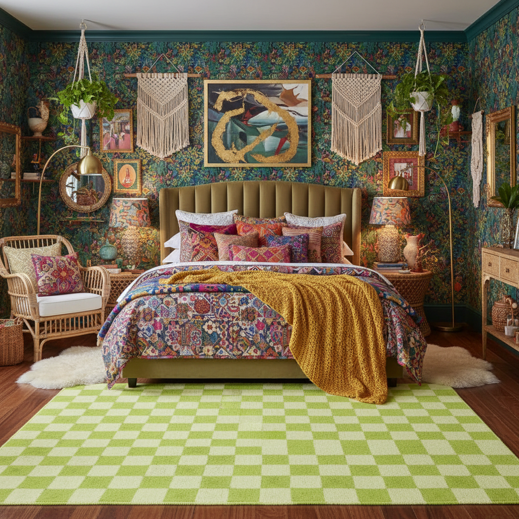 Light Green Checker Jute Rug