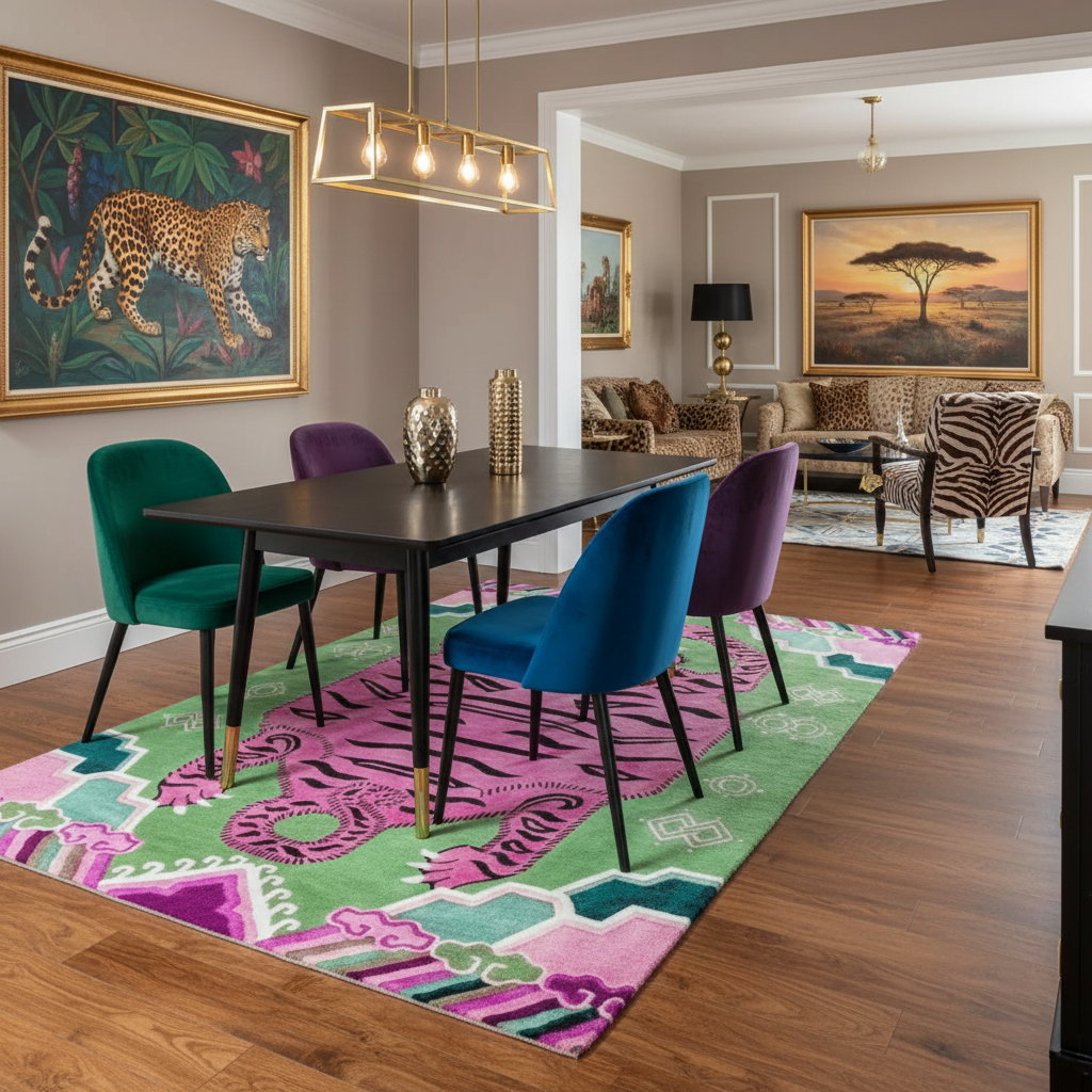 Light Green Oriental Tiger Hand Tufted Wool Rug