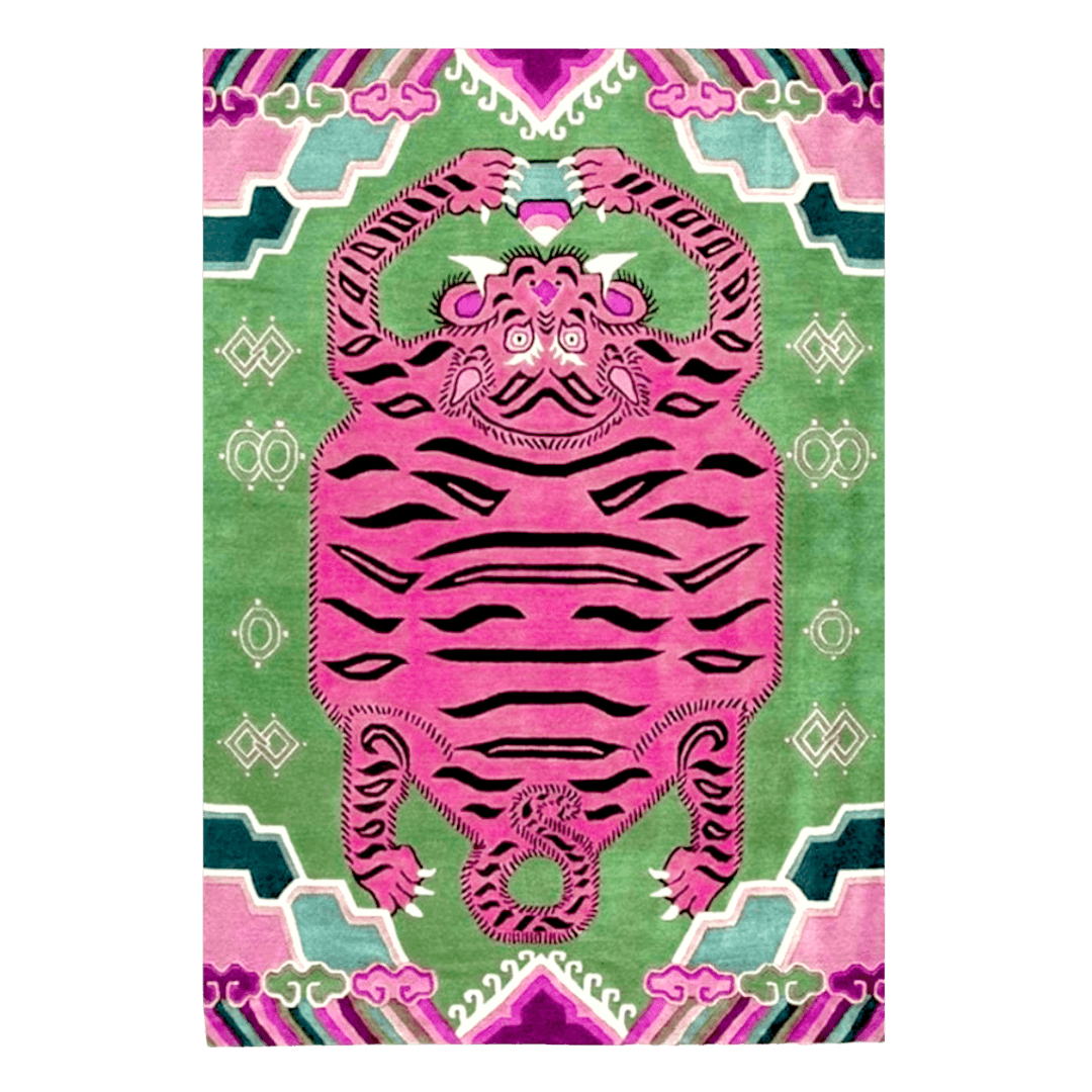 Light Green Oriental Tiger Hand Tufted Wool Rug