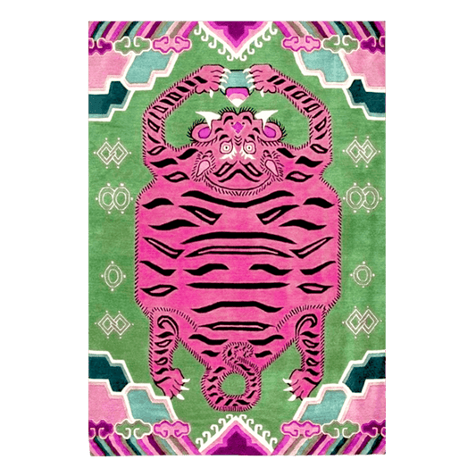 Light Green Oriental Tiger Hand Tufted Wool Rug - MAIA HOMES
