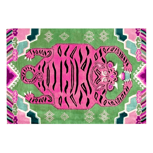 Light Green Oriental Tiger Hand Tufted Wool Rug - MAIA HOMES
