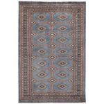 Elegant Light Slate Grey Rajasthani Hand Knotted Area Rug with intricate geometric patterns, perfect for adding a touch of sophistication to any living room. This 8x10 rug showcases a harmonious blend of traditional craftsmanship and contemporary design, ideal for those seeking stylish area rugs for living room decor.