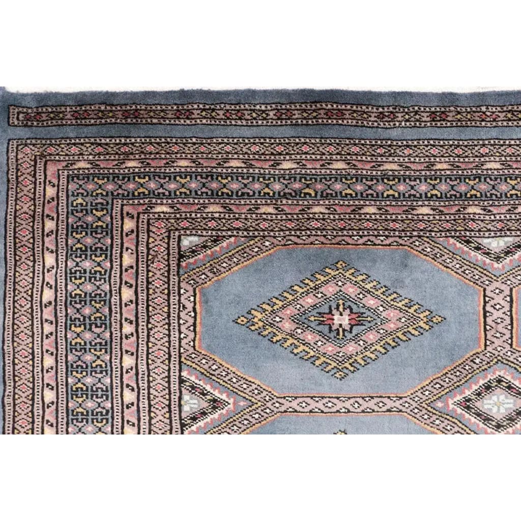 Close-up view of a Light Slate Grey Rajastani Hand Knotted Area Rug, showcasing intricate patterns and detailed craftsmanship. Perfect for adding elegance to area rugs for living room or as an 8x10 living room rug.