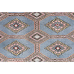 This Light Slate Grey Rajastani Hand Knotted Area Rug showcases a beautiful geometric pattern with intricate designs in soft pastel colors. Perfect for adding elegance to area rugs for living room, this 8x10 living room rug features a classic yet stylish look.