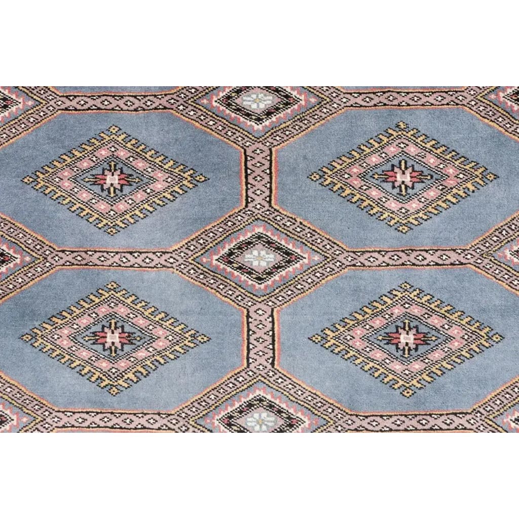 This Light Slate Grey Rajastani Hand Knotted Area Rug showcases a beautiful geometric pattern with intricate designs in soft pastel colors. Perfect for adding elegance to area rugs for living room, this 8x10 living room rug features a classic yet stylish look.