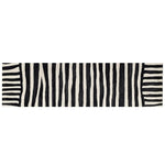 Stylish hand-tufted wool runner rug featuring a bold black and white abstract striped pattern, perfect for adding a contemporary touch to kitchen and hallway spaces. This versatile kitchen runner rug is also ideal for use as a bathroom runner rug, combining modern design with the plush comfort of a wool rug.
