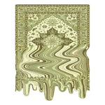 This image showcases a Lime Green Melting Traditional Persian Hand Tufted Wool Rug. The area rug features an intricate Persian design with a unique melting effect at the edges, making it perfect for adding a creative touch to dining rooms or living room areas. Made from high-quality wool, this rug combines traditional aesthetics with modern artistry.