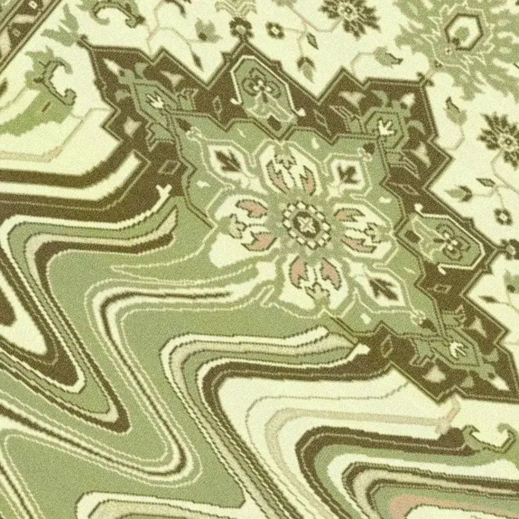 Close-up view of a lime green melting traditional Persian hand-tufted wool rug. The intricate design features swirling patterns and floral motifs, perfect for adding a touch of elegance to dining rooms and living room areas. Ideal for those seeking a luxurious wool rug experience with a Persian flair.