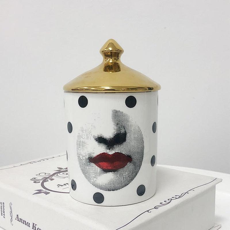 Lina Cavalieri Face Ceramic Jar with Gold Lid