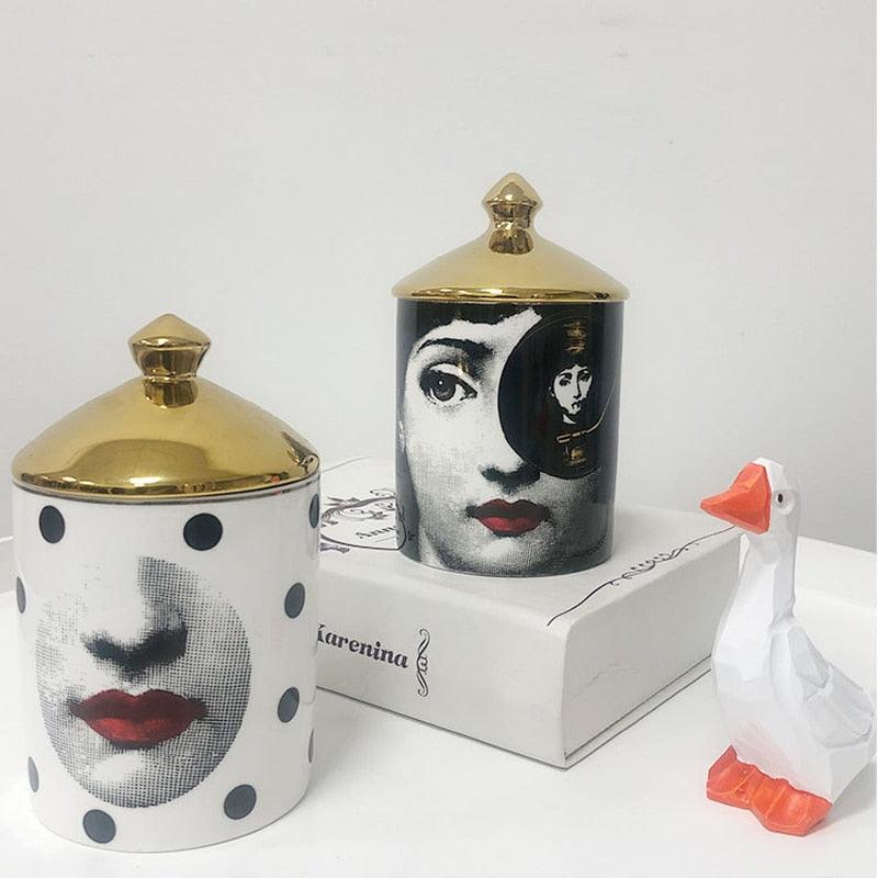 Lina Cavalieri Face Ceramic Jar with Gold Lid - MAIA HOMES