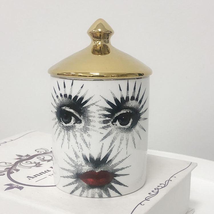 Lina Cavalieri Face Ceramic Jar with Gold Lid - MAIA HOMES