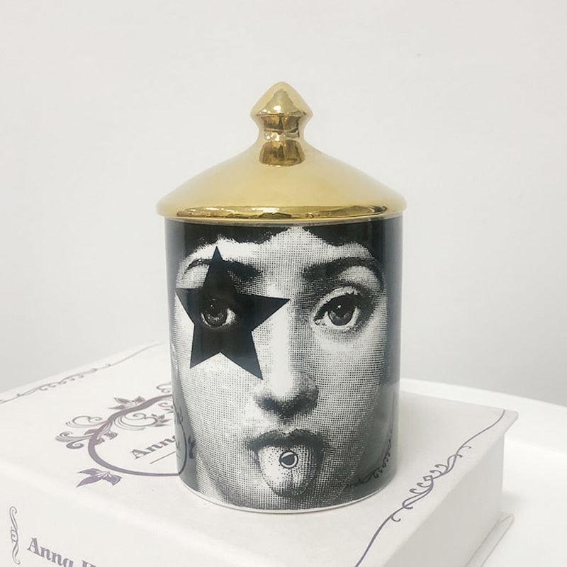 Lina Cavalieri Face Ceramic Jar with Gold Lid F