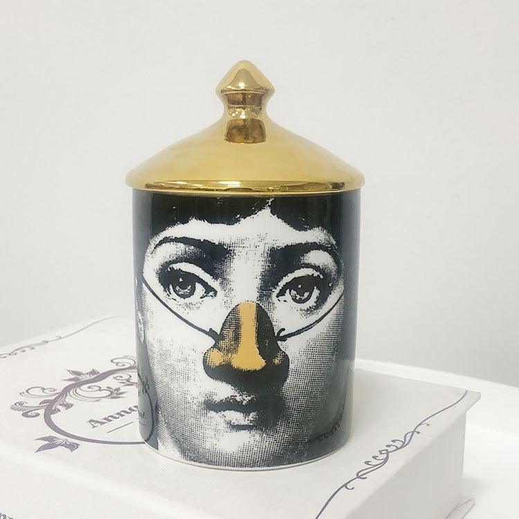 Lina Cavalieri Face Ceramic Jar with Gold Lid E