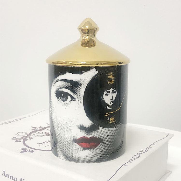 Lina Cavalieri Face Ceramic Jar with Gold Lid A