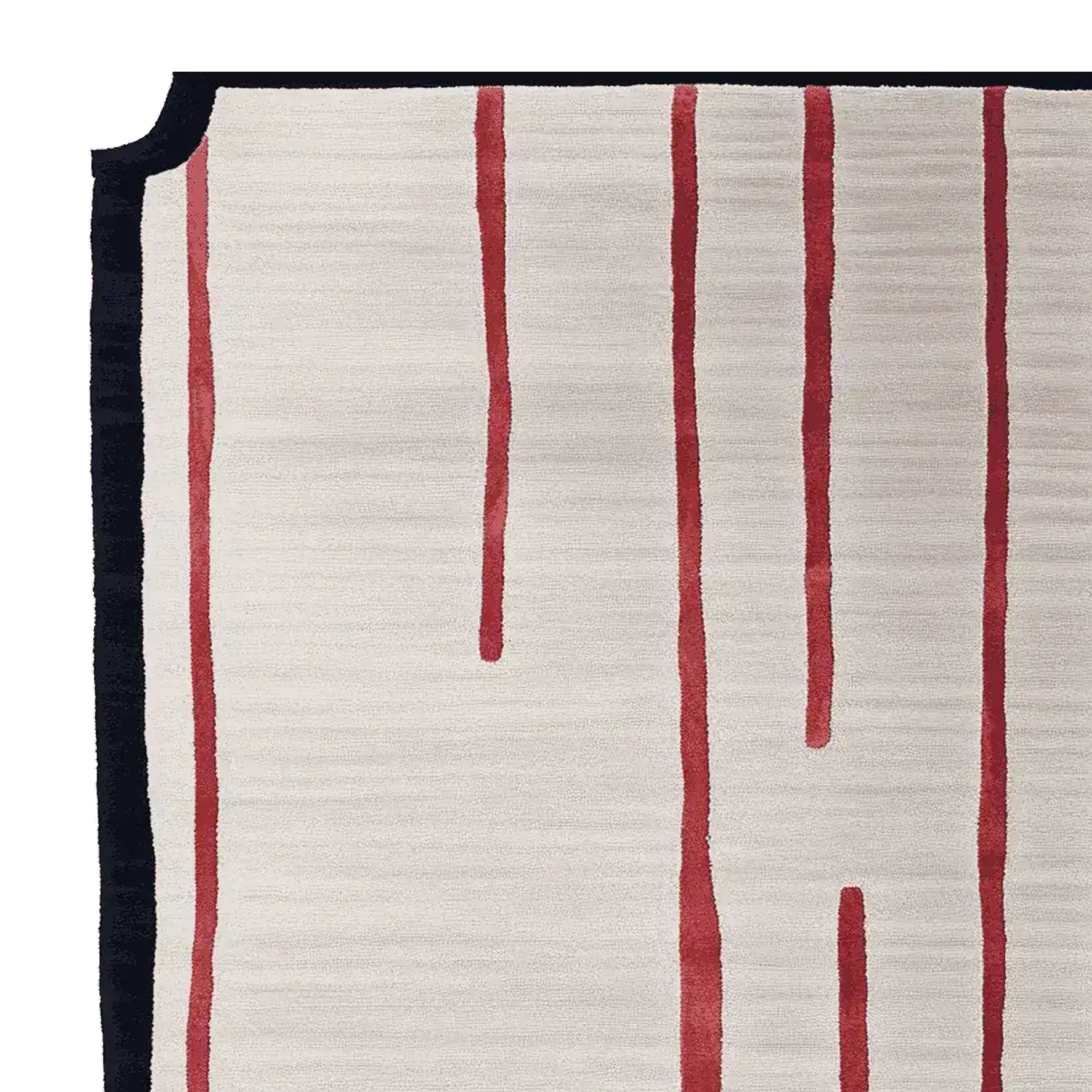 This image features a contemporary wool area rug with a minimalist design, showcasing red linear patterns on a neutral background. Perfect for modern living rooms, this hand-tufted rug adds a touch of elegance and style to your space.