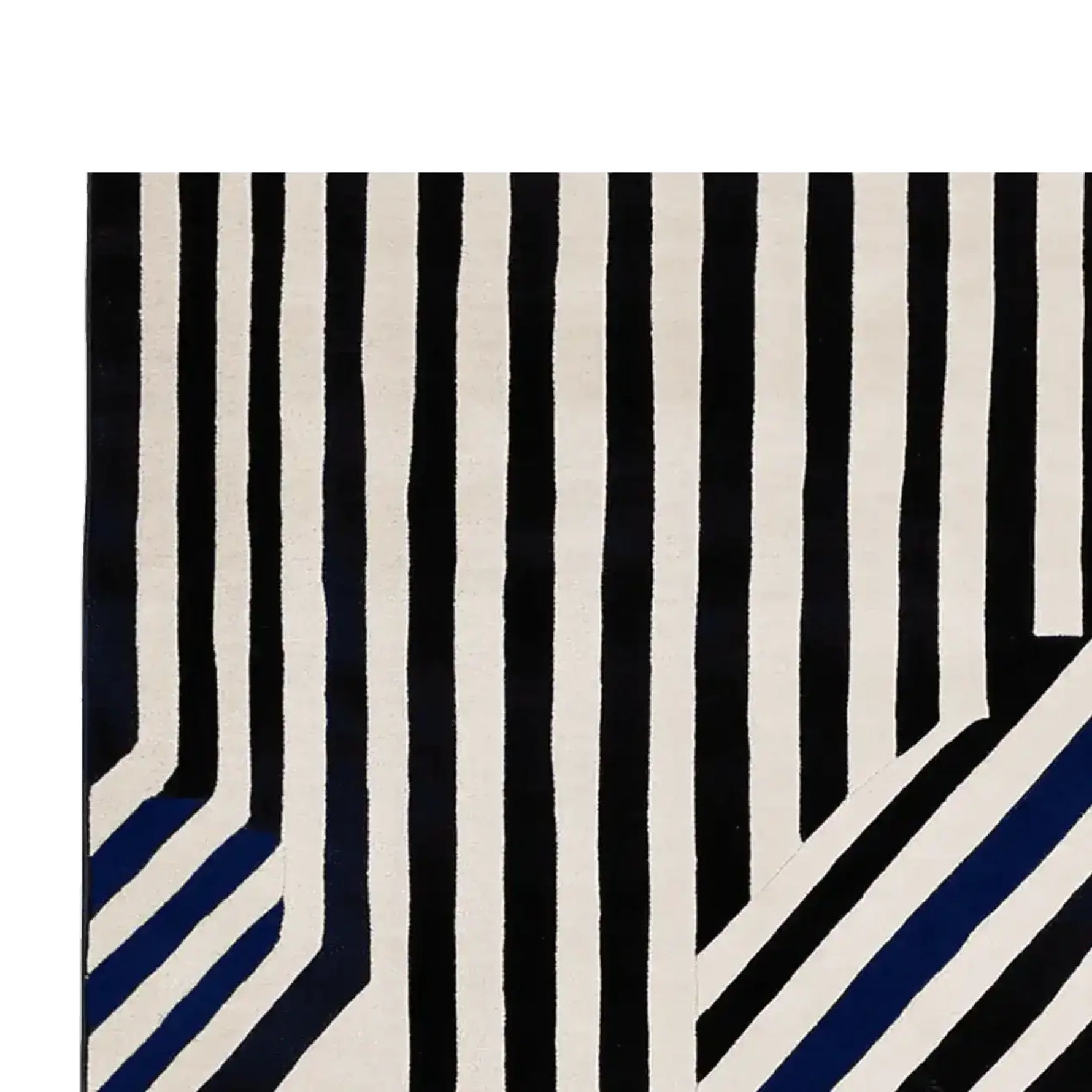 A contemporary hand-tufted wool area rug with bold black and white stripes, perfect for enhancing large living rooms. This stylish area rug showcases a modern design, making it a great choice for anyone looking to add a touch of elegance to their living space.
