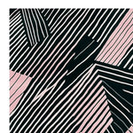 Top view of the Linear Dream Riot hand tufted rug, showcasing an abstract pattern with black and pink stripes. This square area rug is perfect for adding a contemporary touch to any living room. Crafted from wool, it makes an elegant 8x10 addition to your space, ideal for those seeking stylish area rugs for the living room.