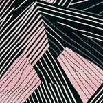 This contemporary wool rug features a striking abstract design with bold black and pink geometric lines, making it a perfect square area rug for modern living spaces. Ideal as an area rug for the living room, this hand tufted piece adds a touch of artistic flair to any 8x10 space.