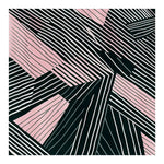 Contemporary wool area rug featuring an abstract pattern with black and pink geometric lines, perfect for adding a modern touch to living room spaces. This square area rug, measuring 8x10, is ideal for those seeking stylish area rugs for the living room.