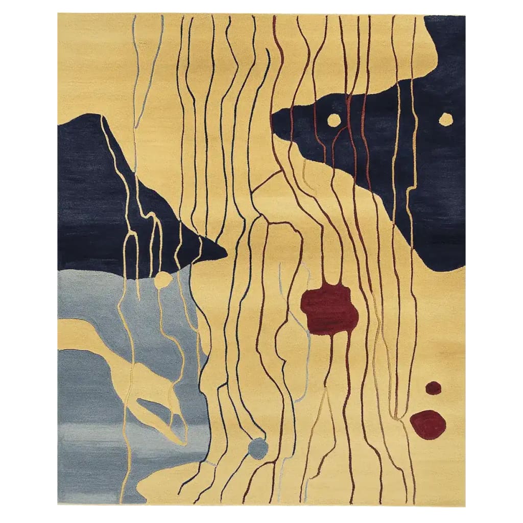 This striking area rug showcases a contemporary design with abstract patterns in bold colors, perfect for enhancing large living room spaces. Made from high-quality wool, this hand-tufted rug combines artistic flair with durability, making it an ideal choice for those seeking unique area rugs for the living room.