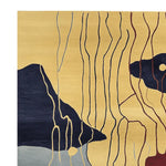 Top view of the Linear Pulse Hand Tufted Area Rug, showcasing its contemporary design with wavy abstract patterns. The wool rug features a mix of navy, beige, and muted colors, making it a stylish addition to large living room spaces. Perfect for those seeking area rugs for living room with a modern touch.