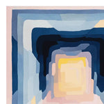 A beautifully designed square area rug featuring a vibrant, abstract pattern in shades of blue, pink, and yellow. This contemporary wool rug is perfect for adding a pop of color to living room spaces, especially in 8x10 dimensions, offering a stylish and modern touch as a living room area rug.