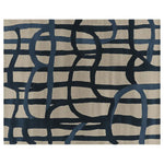 A contemporary area rug featuring an abstract design with bold navy lines on a neutral beige background. Perfect for adding a modern touch to living rooms, this wool rug offers both style and comfort, ideal as a large living room rug.