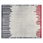 Contemporary wool rug in a modern abstract design featuring bold black and red stripes on a cream background, perfect for enhancing living room decor. This hand tufted area rug adds a stylish touch to any living room, making it an ideal choice for those seeking contemporary rugs that combine comfort and aesthetics.