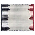 Contemporary wool rug in a modern abstract design featuring bold black and red stripes on a cream background, perfect for enhancing living room decor. This hand tufted area rug adds a stylish touch to any living room, making it an ideal choice for those seeking contemporary rugs that combine comfort and aesthetics.