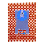 A vibrant red checkered wool rug featuring a playful lion design at the center. This hand-tufted area rug is perfect for adding a vintage touch to bedrooms or as a stylish piece for office spaces.