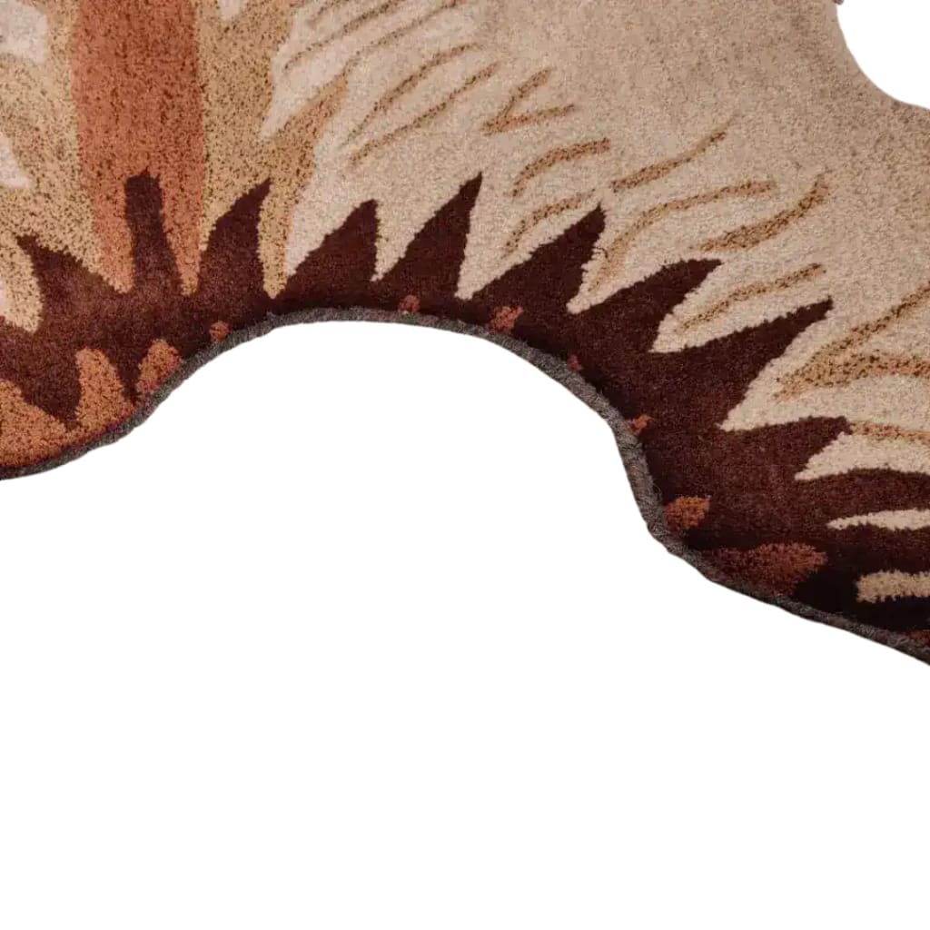 Close-up view of the Lion Hand Tufted Wool Rug showcasing its unique abstract pattern and rich colors, perfect as an area rug for dining rooms or living rooms.