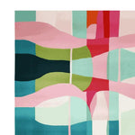 Vibrant and contemporary wool area rug, perfect for large living room spaces. The Liquid Geometry Waltz Hand Tufted Rug features an abstract design with a blend of pink, green, blue, and red hues, adding a modern touch to any home decor.