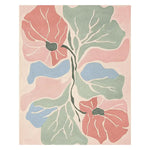 A vibrant area rug showcasing a contemporary abstract floral design in shades of pink, green, and blue. This hand-tufted wool rug is perfect for adding a touch of elegance to your living room decor.