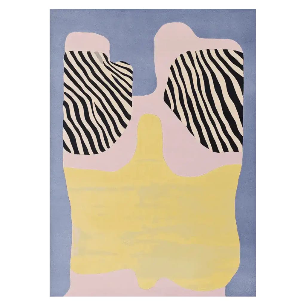 This vibrant area rug features a contemporary design with abstract shapes and zebra-like stripes, perfect for adding a modern touch to any living room. Crafted from high-quality wool, the Liquid Stripe Field Hand Tufted Rug measures 8x10, making it an ideal choice for those seeking stylish and durable wool rugs for their living space.