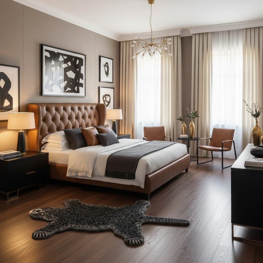 Little Black Leopard Hand Tufted Wool Rug