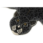 Close-up of a Little Black Leopard Hand Tufted Wool Rug, showcasing its intricate leopard design and texture. Ideal for those seeking a unique area rug to enhance their living room decor. This wool rug serves as a standout piece among living room area rugs, offering both style and comfort. Perfect for anyone looking to add a large area rug to their living space.