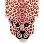 A vibrant Little Pink Leopard hand-tufted wool area rug, showcasing a playful leopard face design. Perfect for adding a bold statement to living rooms or bedrooms, this 8x10 rug combines artistic flair with cozy wool texture.