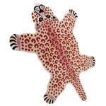 A vibrant Little Pink Leopard hand-tufted wool area rug, perfect for adding a playful touch to living rooms or bedrooms. This unique rug, ideal for 8x10 spaces, features a charming leopard design with pink and red spots, offering a cozy and stylish addition to your home decor.