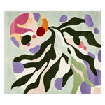 A vibrant, abstract design area rug featuring bold swirls and shapes in green, purple, pink, and orange hues. This contemporary wool rug is perfect for adding a stylish touch to any living room. Ideal for spaces needing an 8x10 living room rug.