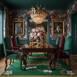 Lotus and Indian Tiger Hand Tufted Wool Rug - Green