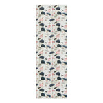Lotus Reflection yoga mat, watercolor pink lotus blooms and navy lily pads scattered on cream
