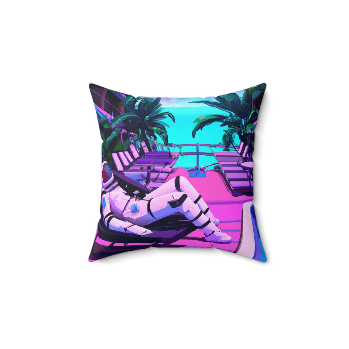 Lounging Astronaut Printed Throw Pillow 14" × 14"