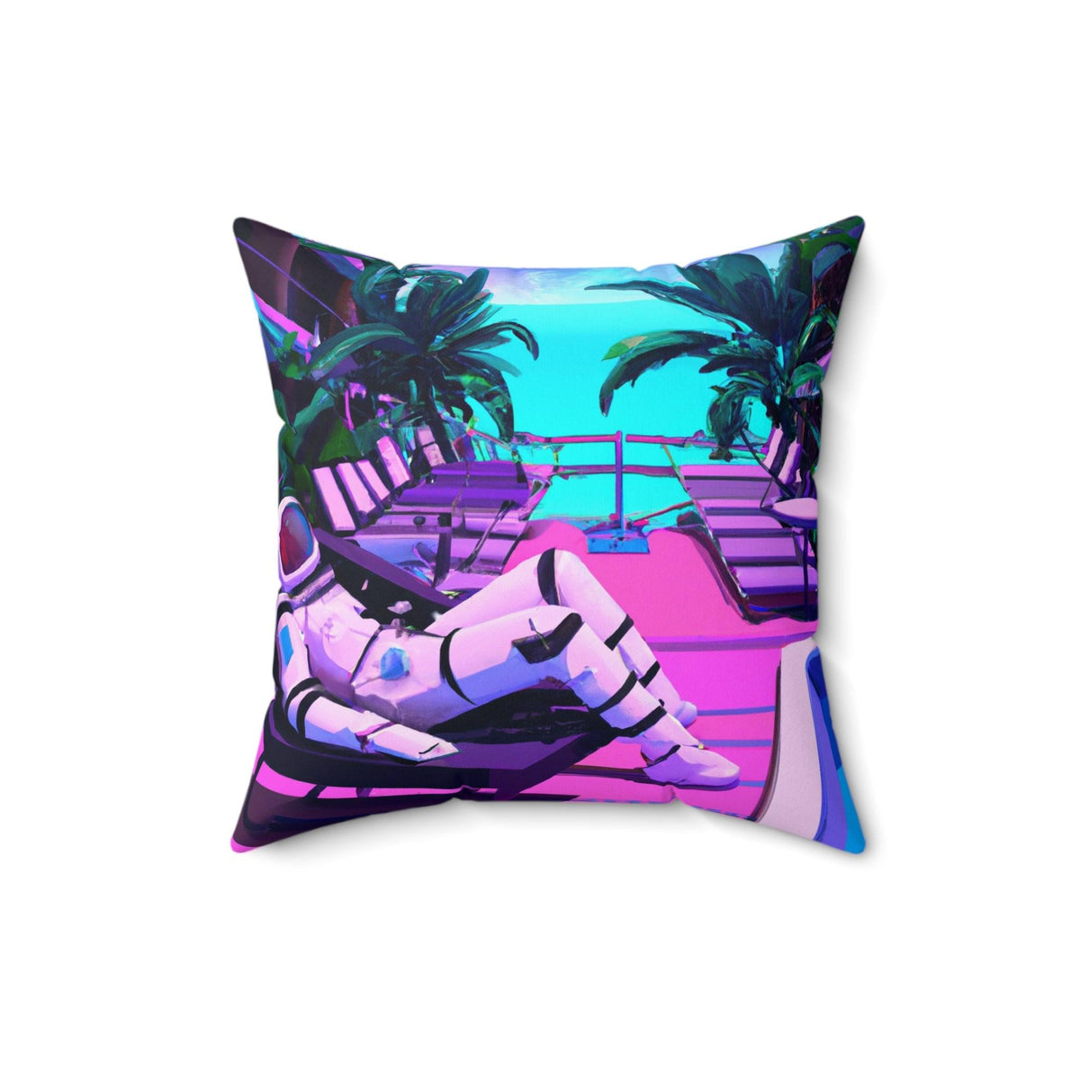 Lounging Astronaut Printed Throw Pillow 16" × 16"